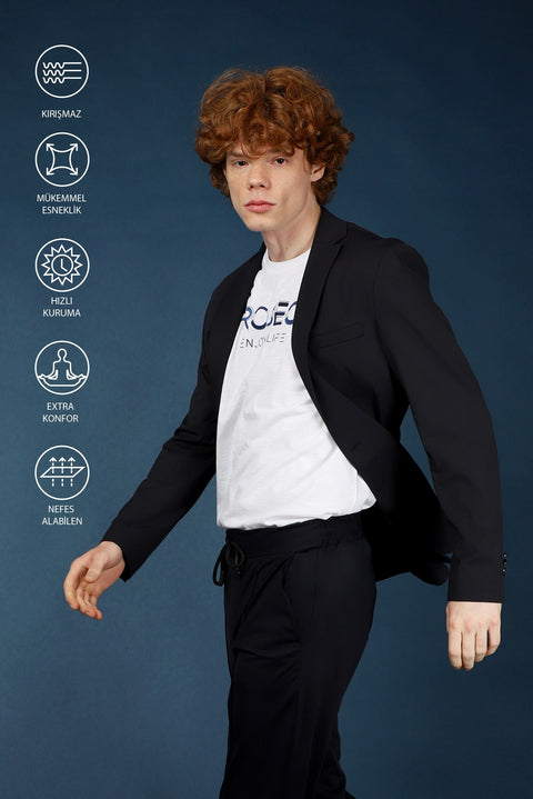 Koyu Lacivert Techno-Line 7 Drop Slim Fit Dar Kesim Örme Spor Ceket