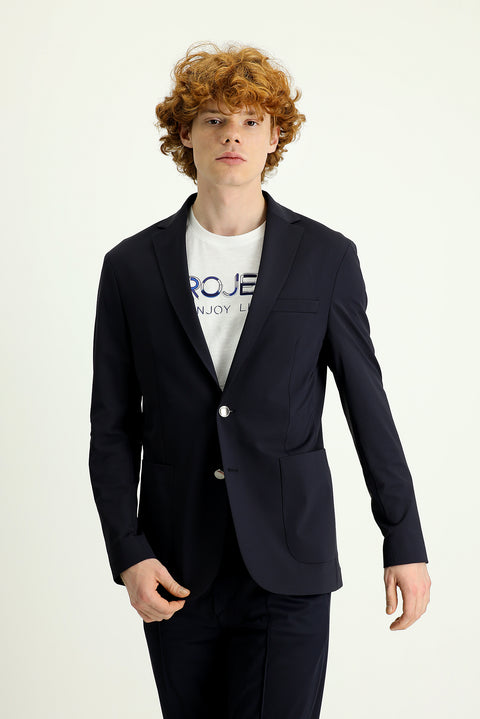 Koyu Lacivert Techno-Line 7 Drop Slim Fit Dar Kesim Örme Spor Ceket