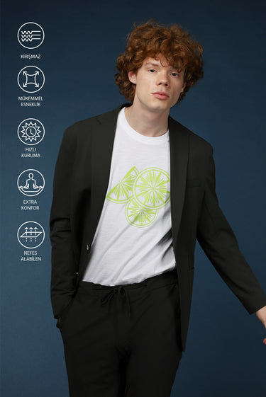 Asker Haki Techno-Line Slim Fit Dar Kesim Örme Spor Ceket