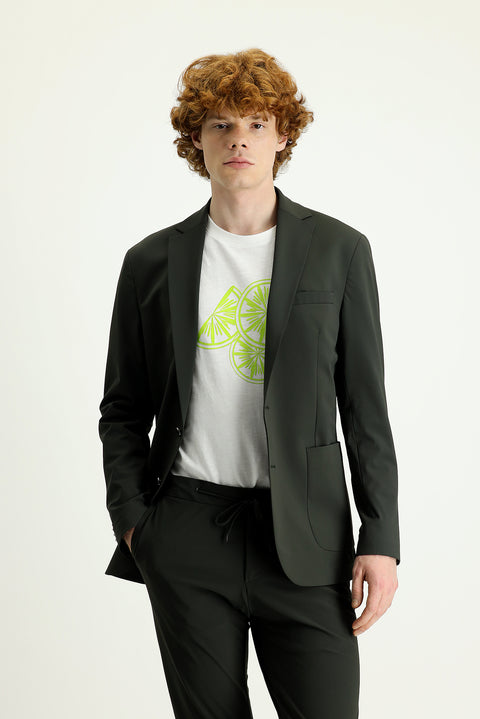 Asker Haki Techno-Line 7 Drop Slim Fit Dar Kesim Örme Spor Ceket