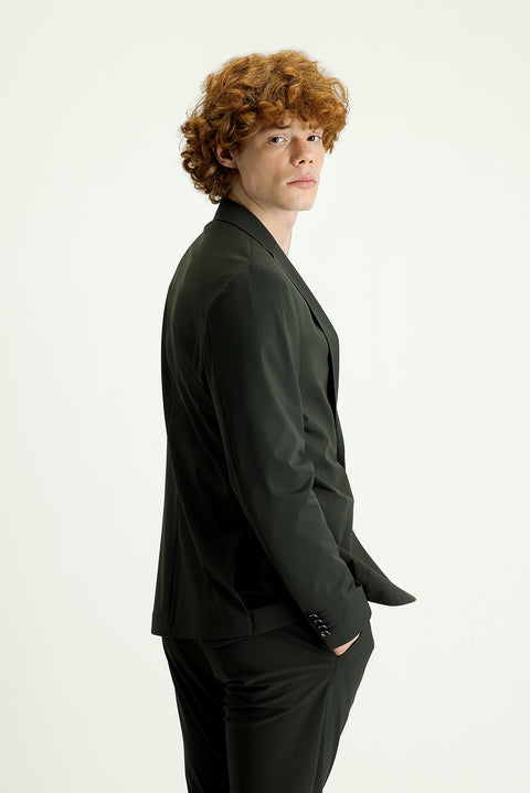 Asker Haki Techno-Line 7 Drop Slim Fit Dar Kesim Örme Spor Ceket