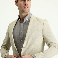 Orta Bej Slim Fit Dar Kesim Klasik Desenli Keten Ceket