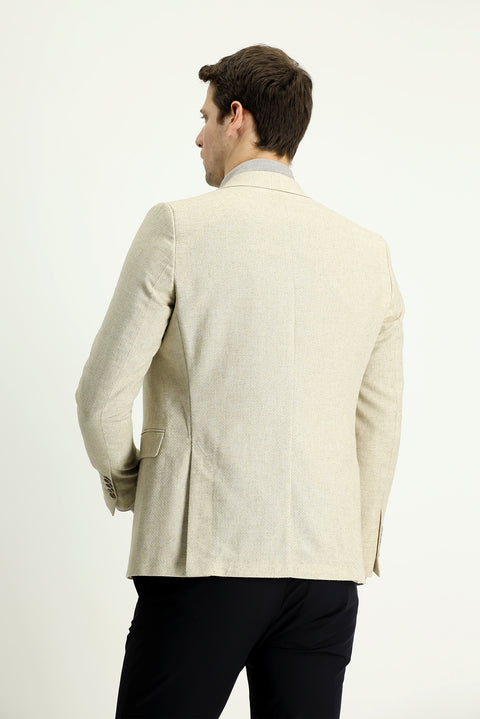 Orta Bej 7 Drop Slim Fit Dar Kesim Klasik Desenli Keten Ceket