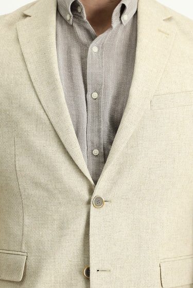  Orta Bej Slim Fit Dar Kesim Klasik Desenli Keten Karışımlı Ceket