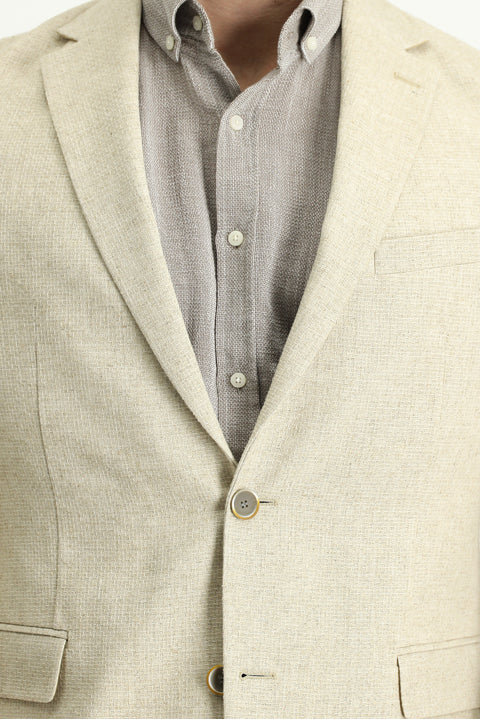 Orta Bej 7 Drop Slim Fit Dar Kesim Klasik Desenli Keten Ceket