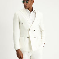 Krem 7 Drop Super Slim Fit Eksra Dar Kesim Kruvaze Keten Karışımlı Ceket