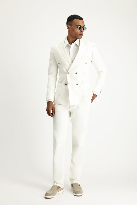 Krem 7 Drop Super Slim Fit Eksra Dar Kesim Kruvaze Keten Karışımlı Ceket