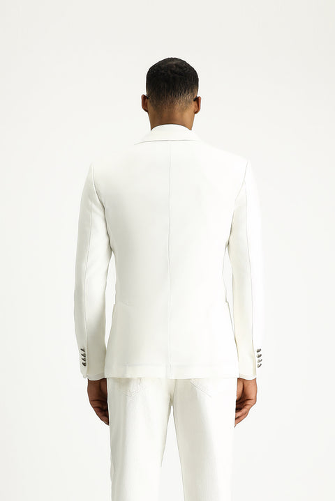 Krem 7 Drop Super Slim Fit Eksra Dar Kesim Kruvaze Keten Karışımlı Ceket