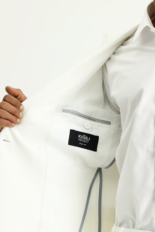  Krem 7 Drop Super Slim Fit Eksra Dar Kesim Kruvaze Keten Karışımlı Ceket