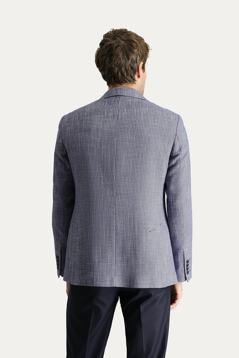 Koyu Lacivert 6 Drop Regular Fit Standart Kesim Klasik Desenli Keten Ceket