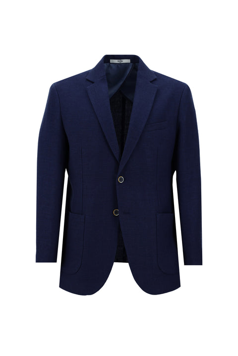 Açık Lacivert 7 Drop Super Slim Fit Eksra Dar Kesim Spor Keten Karışımlı Yünlü Ceket