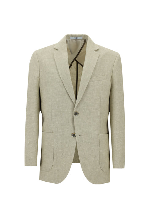 Açık Bej 7 Drop Slim Fit Dar Kesim Spor Keten Karışımlı Yünlü Ceket