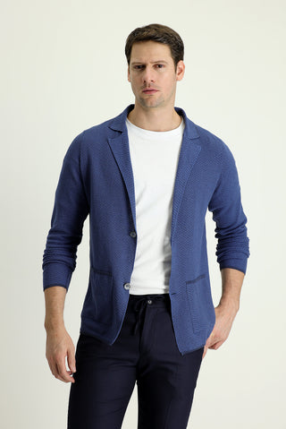  Siyah Lacivert Slim Fit Dar Kesim Desenli Pamuklu Triko Hırka