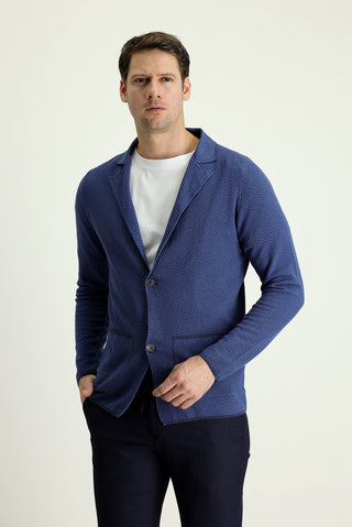  Siyah Lacivert Slim Fit Dar Kesim Desenli Pamuklu Triko Hırka