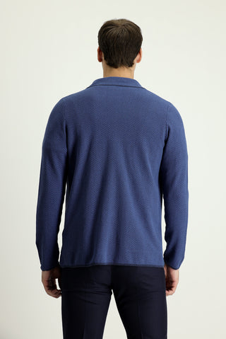  Siyah Lacivert Slim Fit Dar Kesim Desenli Pamuklu Triko Hırka