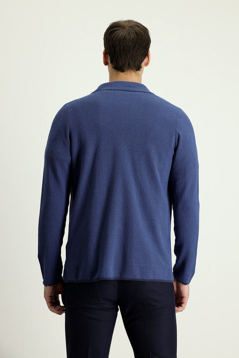 Siyah Lacivert 7 Drop Slim Fit Dar Kesim Desenli Pamuklu Hırka / Ceket