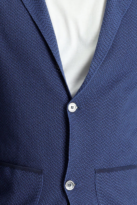 Siyah Lacivert 7 Drop Slim Fit Dar Kesim Desenli Pamuklu Hırka / Ceket