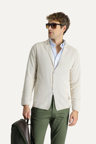  Açık Bej Slim Fit Dar Kesim Desenli Pamuklu Triko Hırka