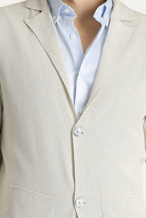 Açık Bej 7 Drop Slim Fit Dar Kesim Desenli Pamuklu Hırka / Ceket