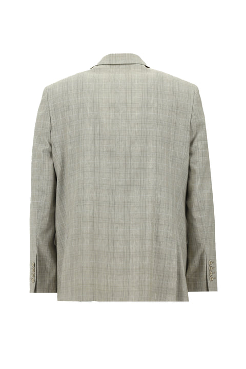 Orta Bej 4 Drop Relaxed Fit Rahat Kesim Klasik Desenli Keten Karışımlı Ceket