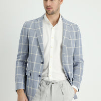 Mavi Regular Fit Ekose Keten Karışımlı Ceket