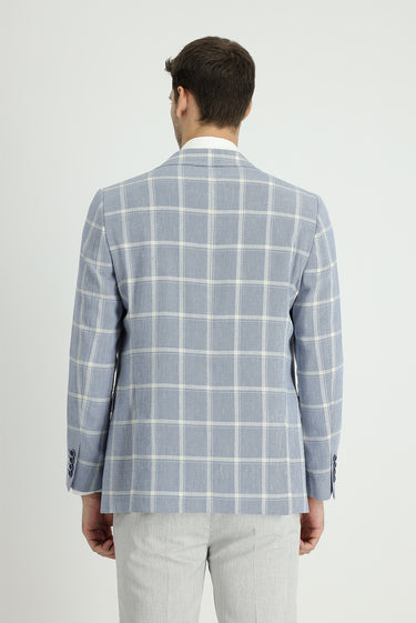 Mavi Regular Fit Ekose Keten Karışımlı Ceket