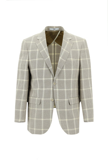 Koyu Bej Relaxed Fit Rahat Kesim Ekose Keten Karışımlı Ceket