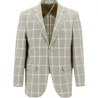 Koyu Bej Regular Fit Ekose Keten Karışımlı Ceket