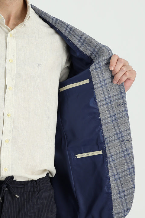 Mavi 7 Drop Slim Fit Dar Kesim Ekose Keten Karışımlı Ceket