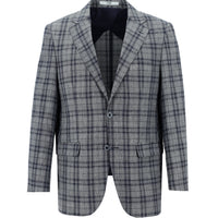 Koyu Lacivert 4 Drop Relaxed Fit Rahat Kesim Ekose Keten Ceket