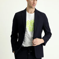 Koyu Lacivert Slim Fit Dar Kesim Klasik Kareli Ceket