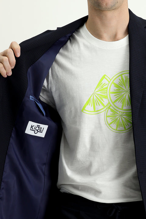 Koyu Lacivert 7 Drop Slim Fit Dar Kesim Klasik Kareli Ceket