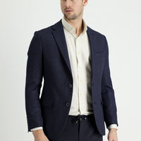 Koyu Lacivert 7 Drop Slim Fit Dar Kesim Klasik Desenli Ceket