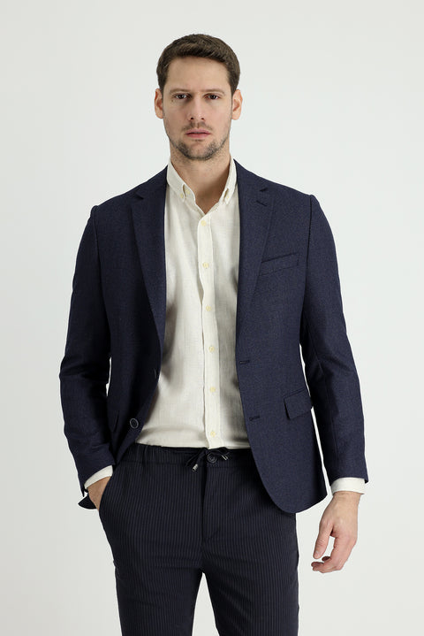 Koyu Lacivert 7 Drop Slim Fit Dar Kesim Klasik Desenli Ceket