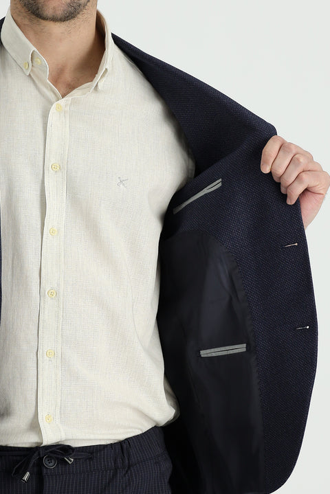 Koyu Lacivert 7 Drop Slim Fit Dar Kesim Klasik Desenli Ceket