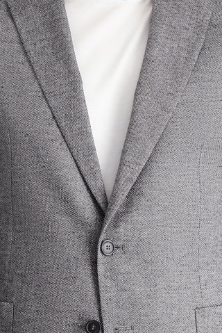  Siyah Muscle Fit Klasik Desenli Keten Karışımlı Ceket