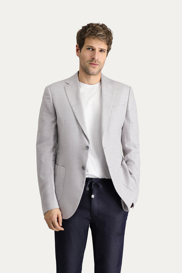 Orta Gri Slim Fit Dar Kesim Klasik Desenli Ceket