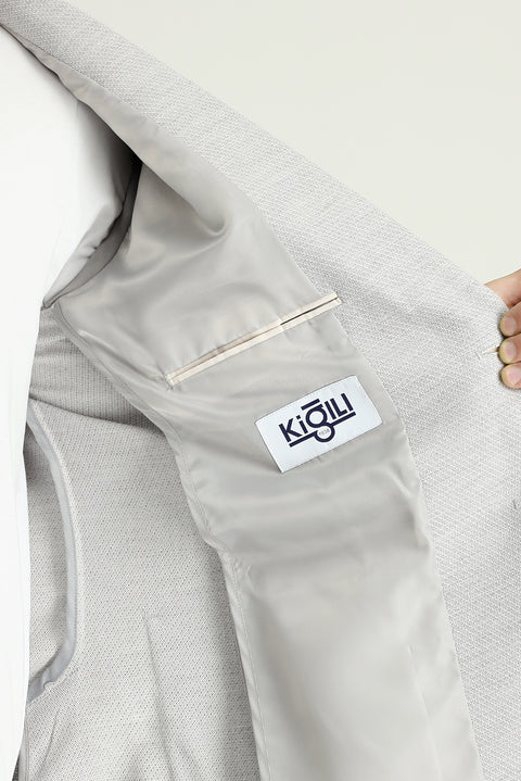 Orta Gri 7 Drop Slim Fit Dar Kesim Klasik Desenli Ceket