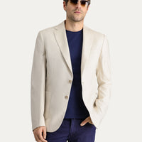 Krem Slim Fit Dar Kesim Klasik Desenli Ceket