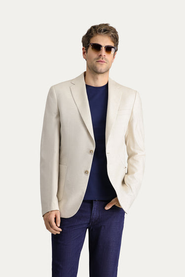 Krem Slim Fit Dar Kesim Klasik Desenli Ceket