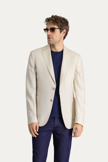 Krem Slim Fit Dar Kesim Klasik Desenli Ceket