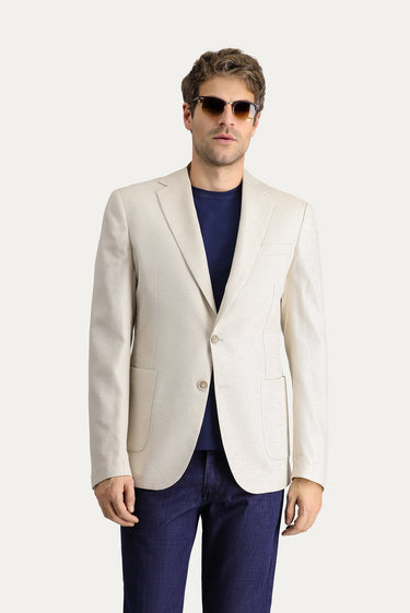 Krem Slim Fit Dar Kesim Klasik Desenli Ceket