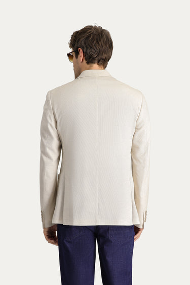 Krem Slim Fit Dar Kesim Klasik Desenli Ceket