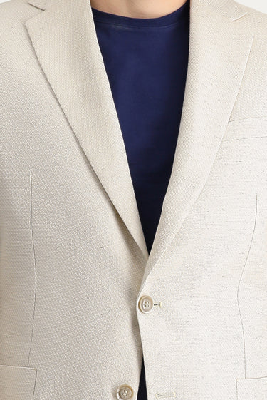 Krem Slim Fit Dar Kesim Klasik Desenli Ceket