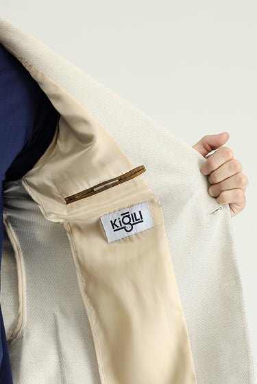 Krem Slim Fit Dar Kesim Klasik Desenli Ceket