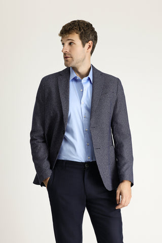  Koyu Lacivert 7 Drop Slim Fit Dar Kesim Klasik Desenli Keten Ceket