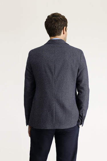  Koyu Lacivert Slim Fit Dar Kesim Klasik Desenli Keten Karışımlı Ceket