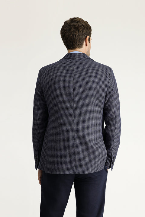 Koyu Lacivert 7 Drop Slim Fit Dar Kesim Klasik Desenli Keten Ceket