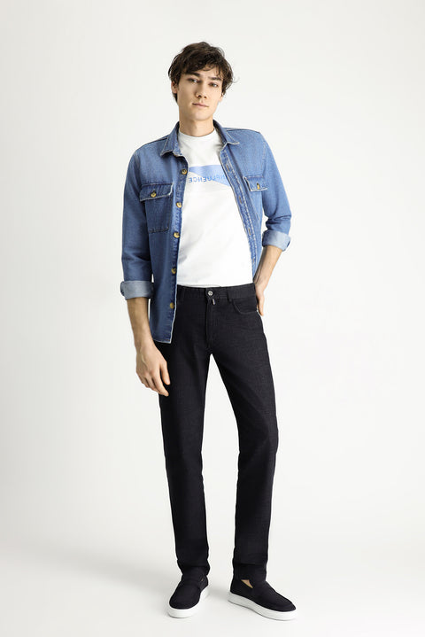 Siyah 7 Drop Slim Fit Dar Kesim Denim Look Likralı Pantolon