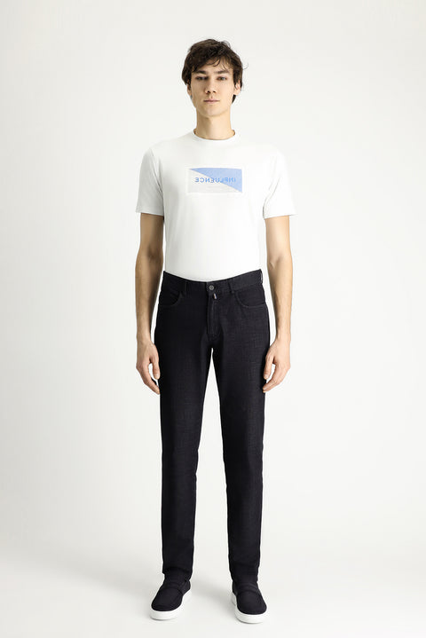 Siyah 7 Drop Slim Fit Dar Kesim Denim Look Likralı Pantolon